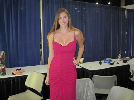 Beautiful Stunning Brunette Zarzar Models Tayler Ahern Modeling Backstage For Alfaparf Milano In Beautiful Sexy Red Roberto Cavalli Gowns And Dresses