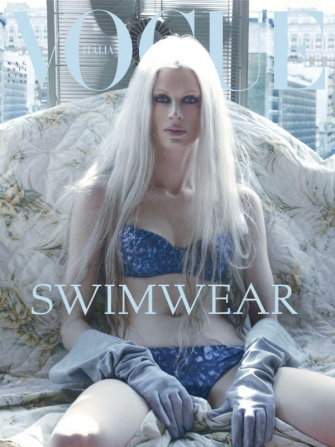 Beautiful Model Kristen Mcmenamy Modeling For The Cover Of Vogue Italy In Sexy Blue Swimwear Bikinis Photographed By Steven Meisel For Vogue Italia Editorials