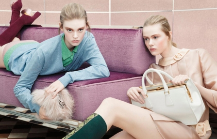 Prada Fashion House Advertising And Ad Campaigns Featuring Beautiful Models And Beautiful White Prada Handbags For Fashion Ads