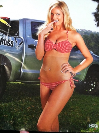 Beautiful Blonde Zarzar Models Jessica Harbour Modeling For Transworld Motorcross Posters In Sexy Red Bikinis